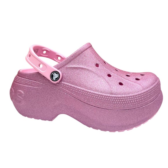 Crocs Womens Mega Wedge Platform Clog Size 7 Rose Glitter Slip-on Water Friendly - Picture 12 of 14